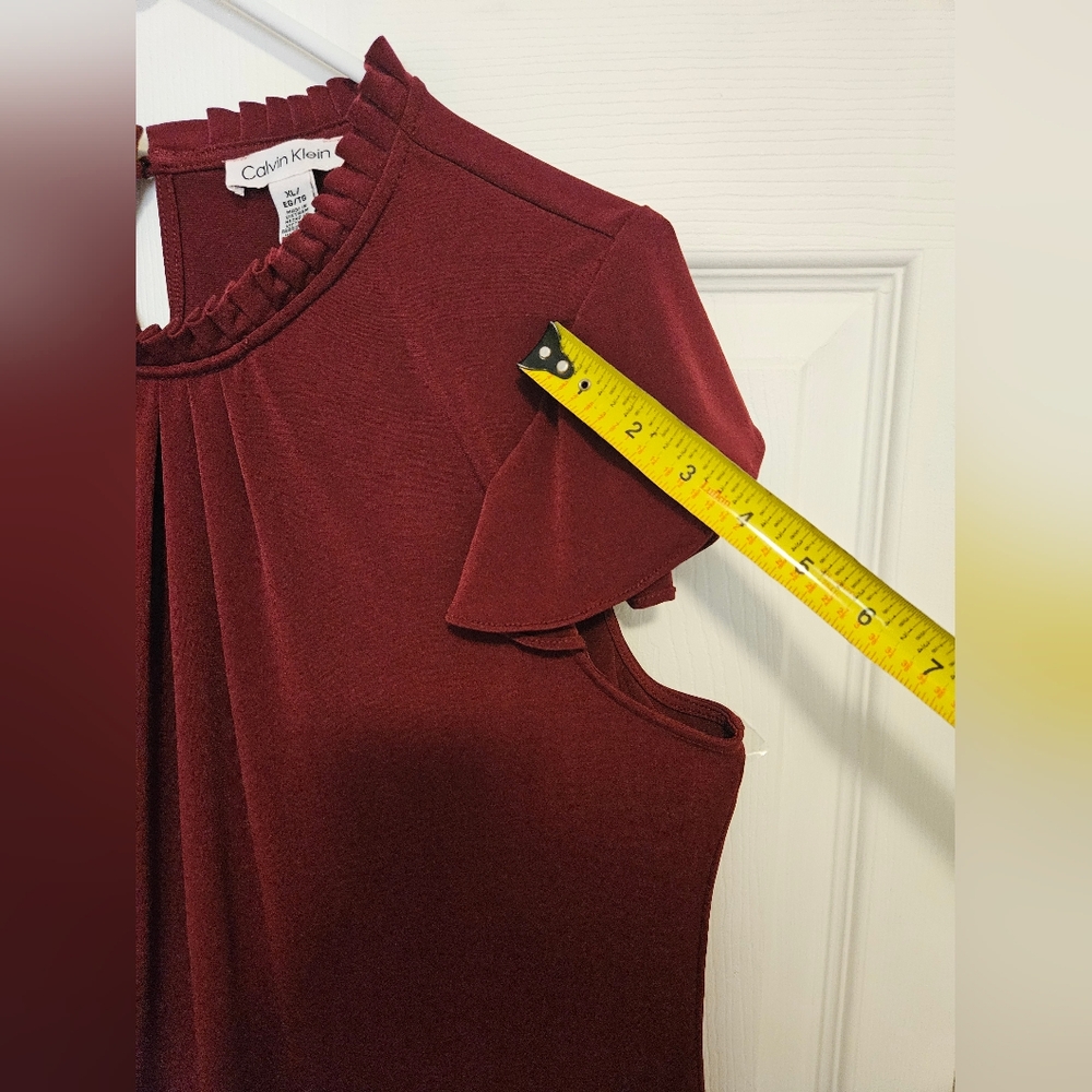 Calvin Klein Flutter Sleeev Ruffle Neck Women's Burgundy Women's Blouse Size XL - Picture 4 of 6